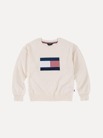 Lány Tommy Hilfiger Big Flag Pulóverek Fehér | HU 1874RVD